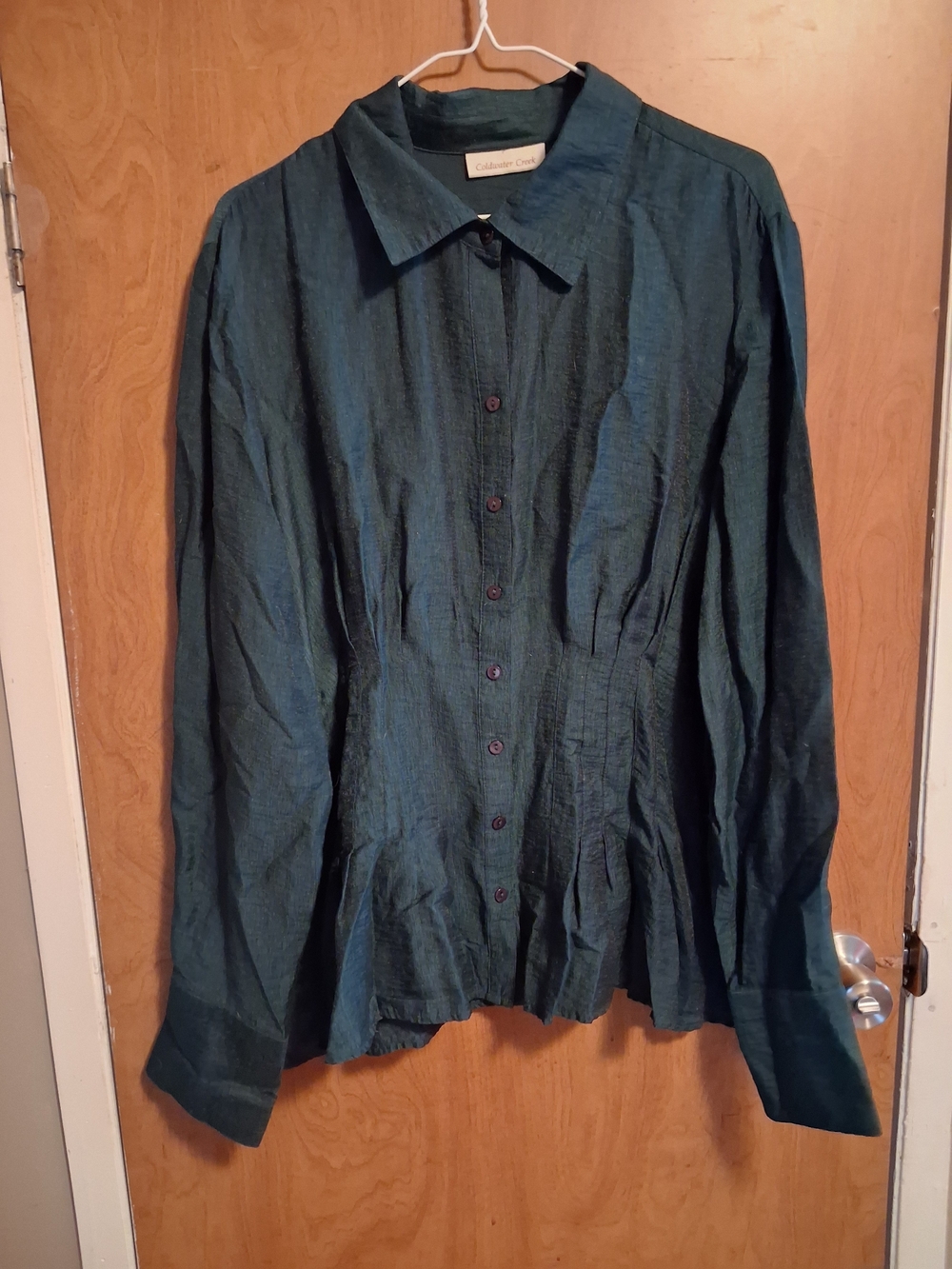 Textured Button-Front Blouse in Teal by C. Est 1946